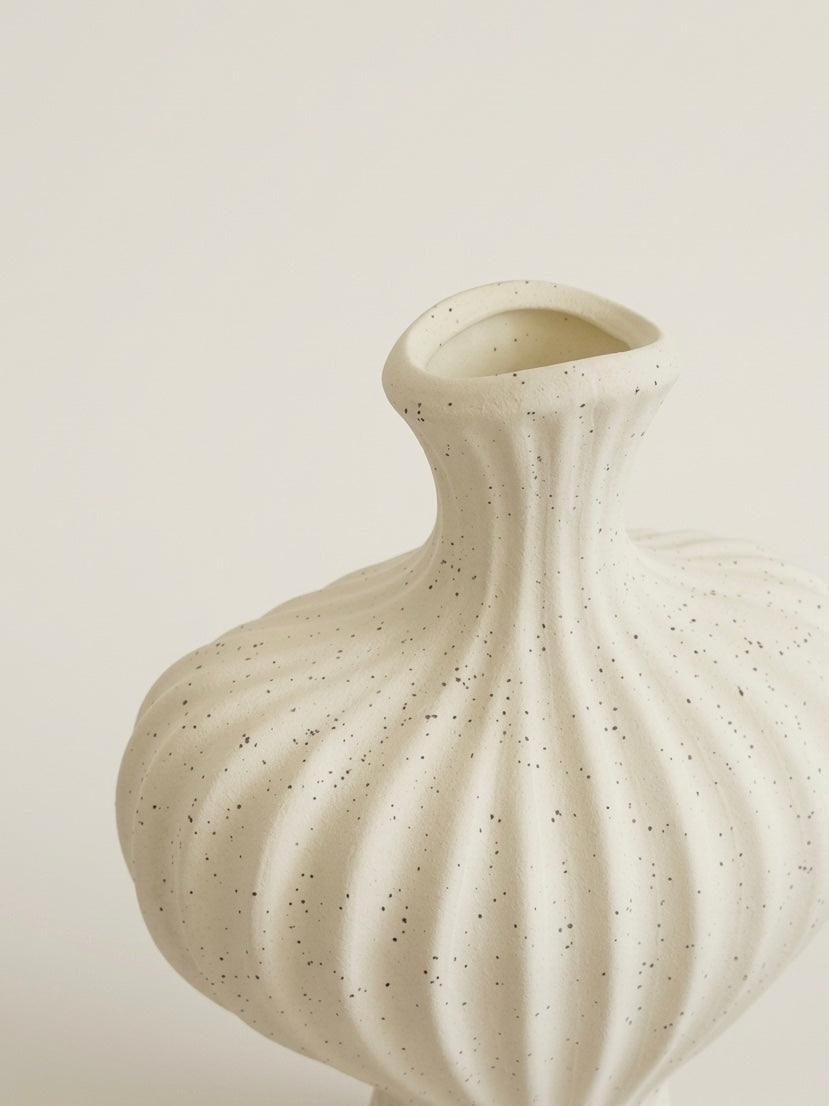 Speckled cream fluted vase styled