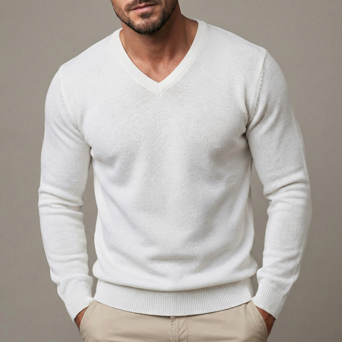 Men's Slim Fit V-Neck Knit Pullover Base Jumper