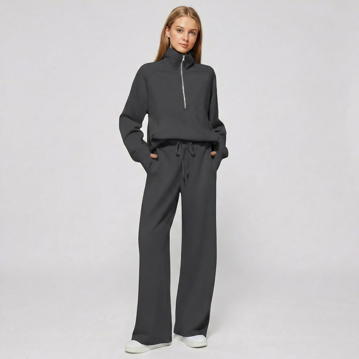 Women's Half Zip Sweatshirt & Wide Leg Pants Co-ord Set