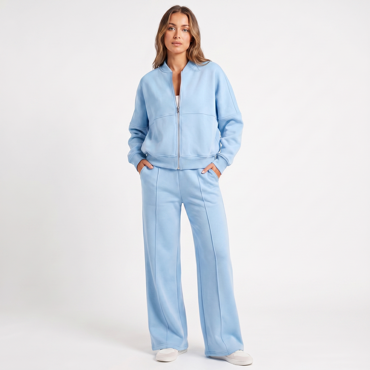 Women's Two-Piece Zip-Up Jacket & Wide Leg Pants Set