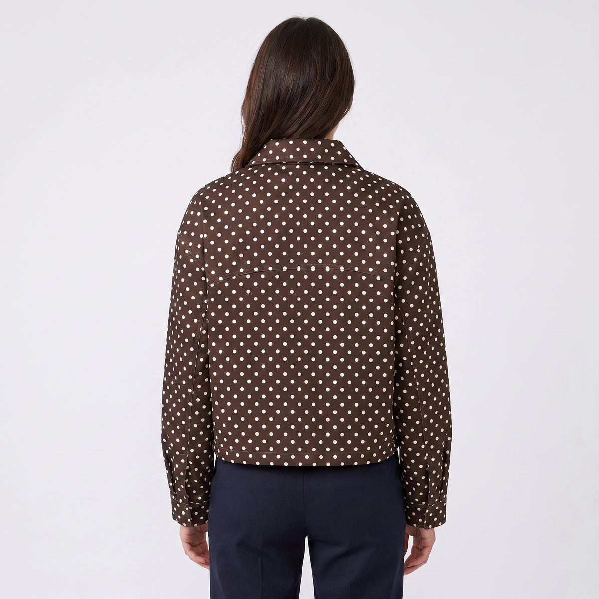 Women's Polka Dot Cropped Zip-Up Autumn Jacket