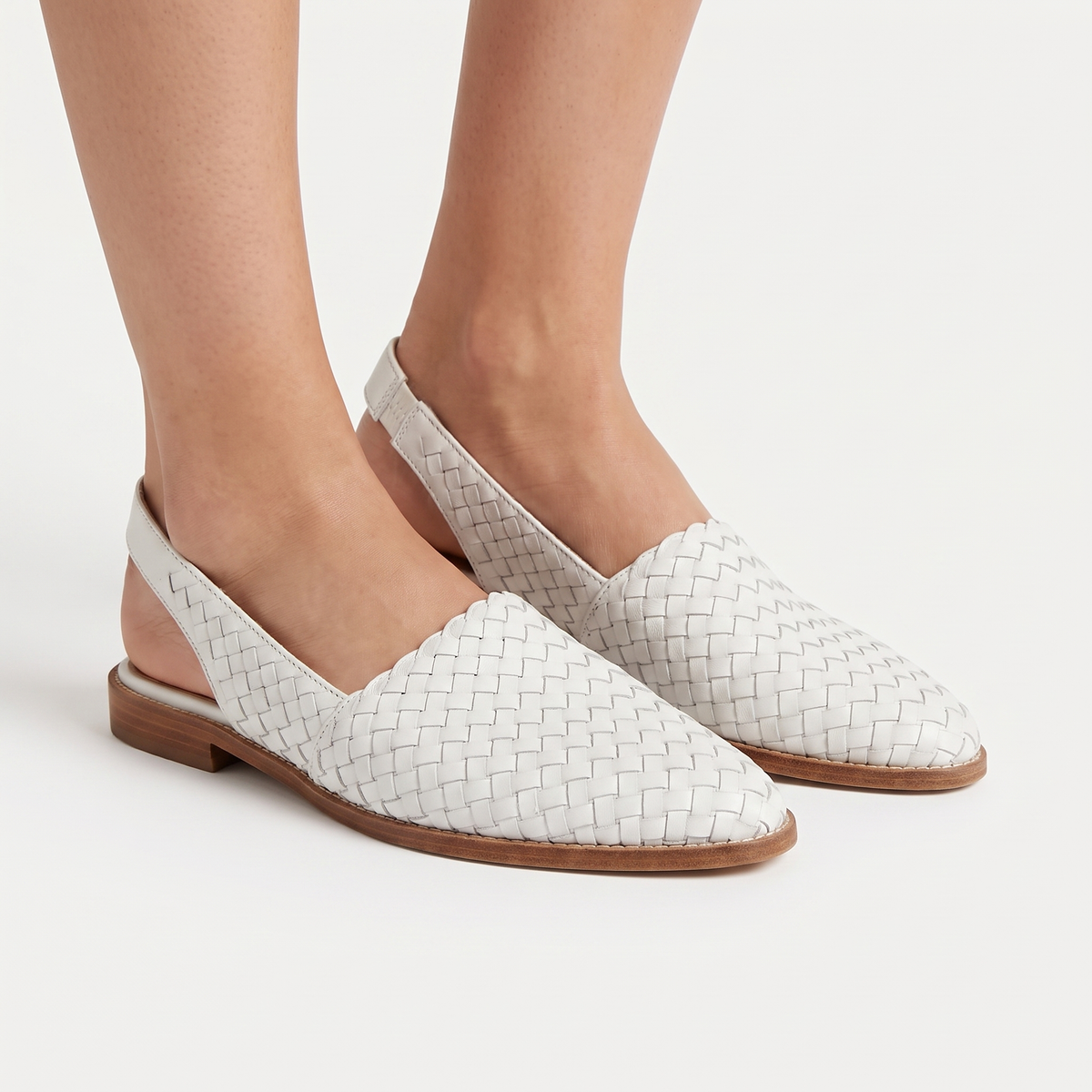 Women's Woven Pointed Toe Flat Autumn Shoes Slip-On Leather Look Loafer