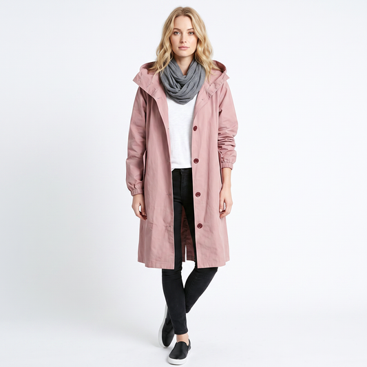 Gabardina larga con capucha para mujer, chaqueta informal extragrande con botones delanteros