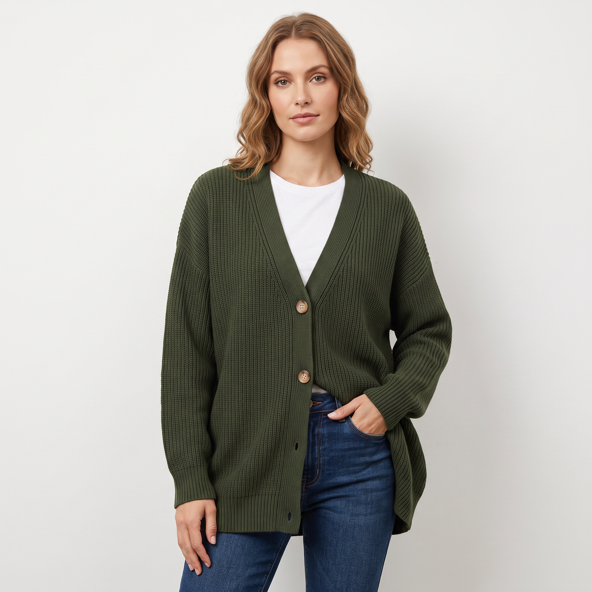 Women's Oversized Cardigan Ribbed Knit Button Front Winter Sweater