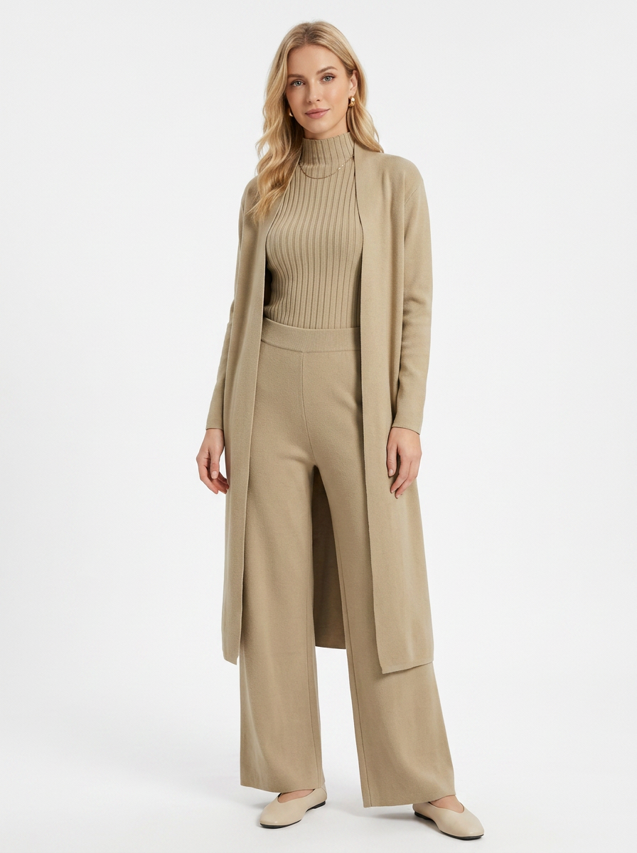 Women's Three-Piece Knit Set Cardigan Tank Wide-Leg Winter Pants
