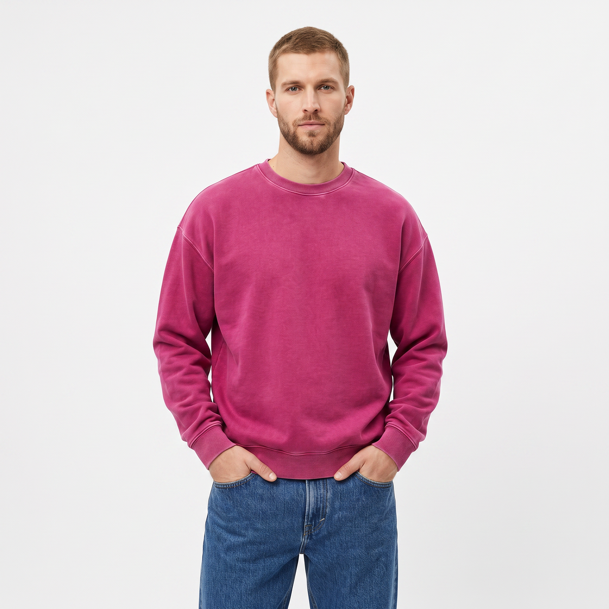 Men's Oversized Winter Sweatshirt Crew-Neck Vintage Wash Pullover