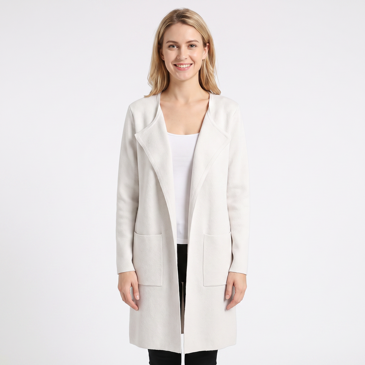 Women's Longline Cardigan Open-Front Knit Winter Coat with Pockets