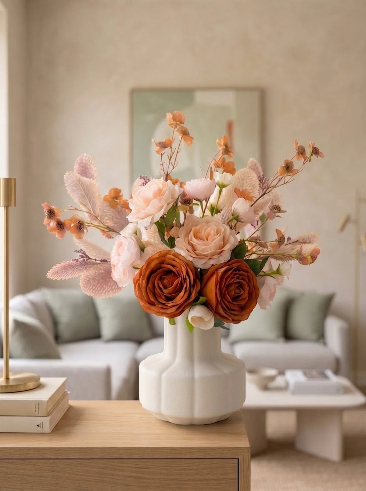 Apricot rose arrangement close-up