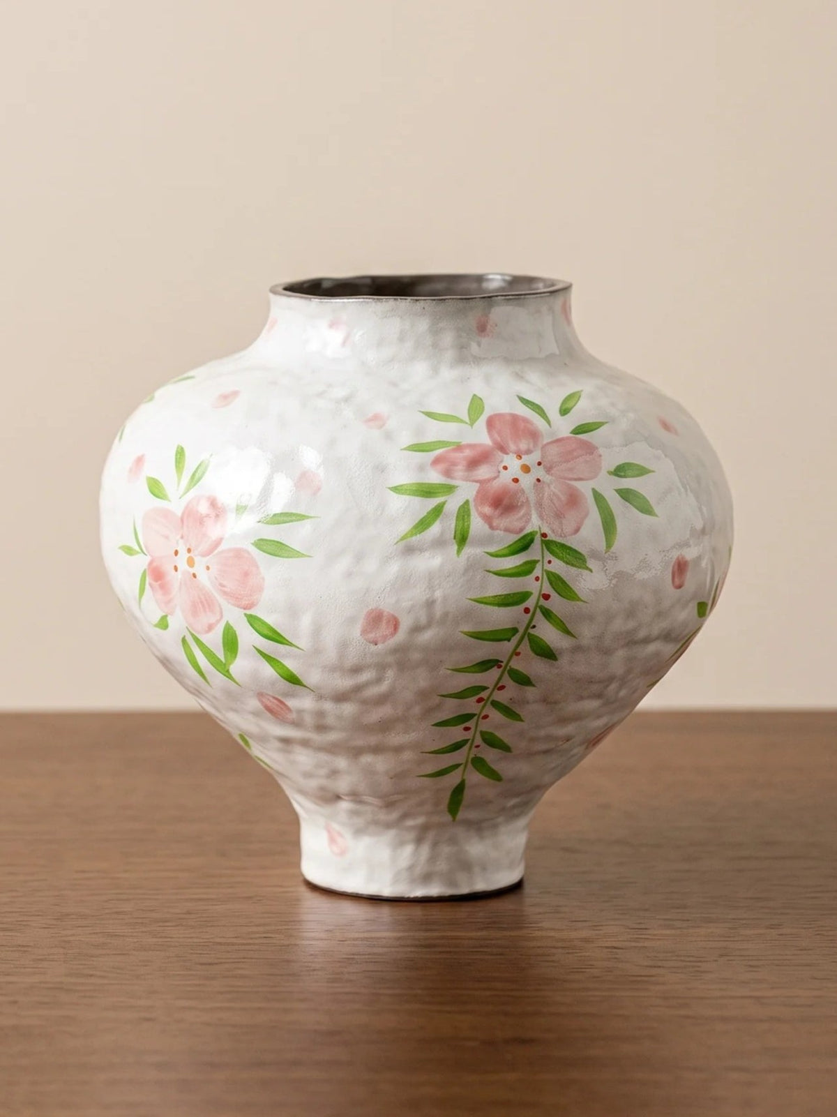Floral glazed ceramic vase detail