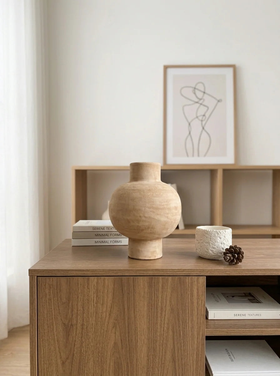 Light yellow round vase in a room