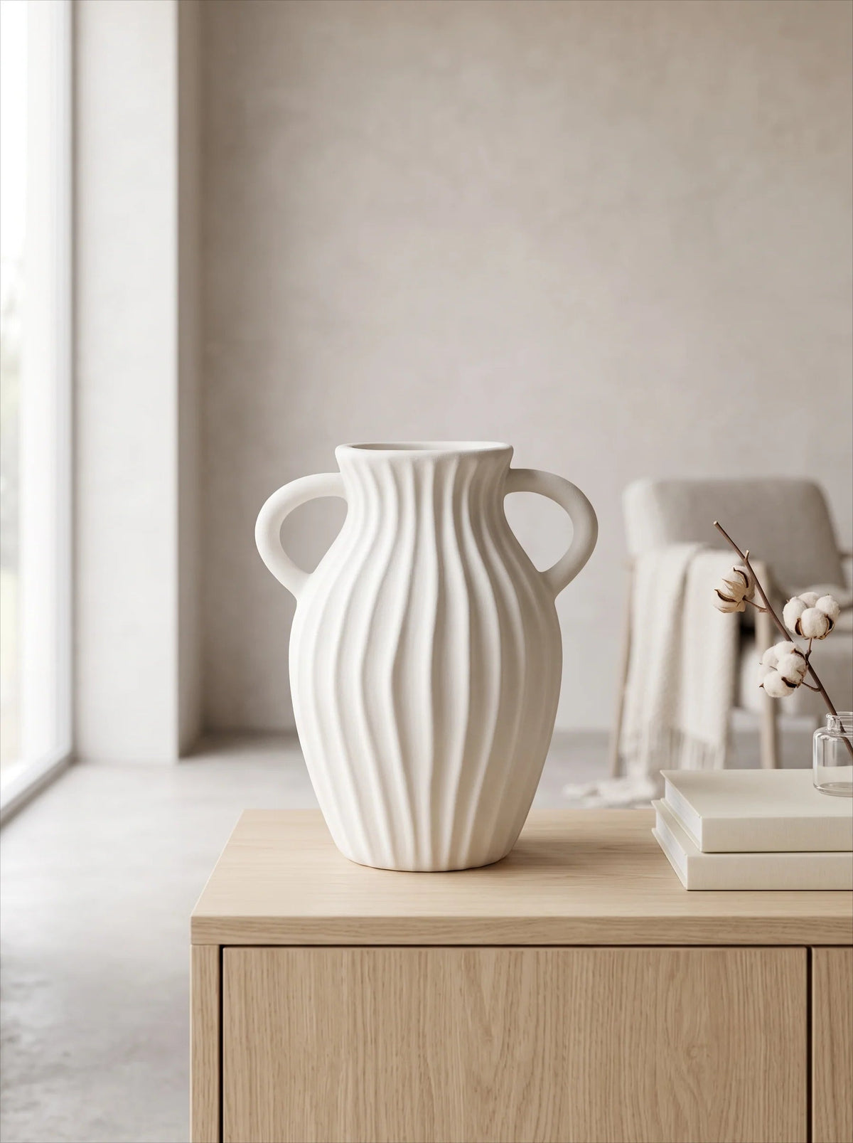 White double-handled vase top view