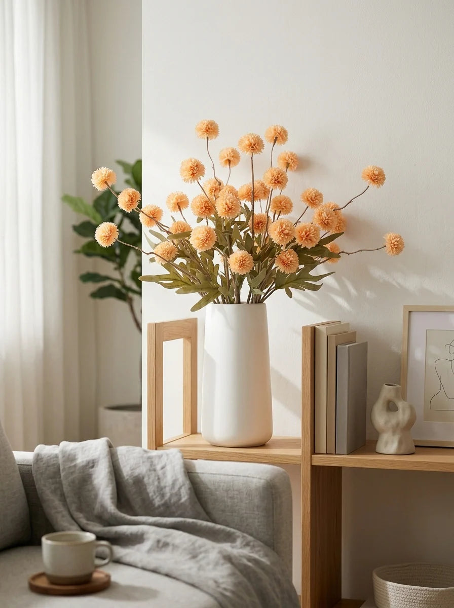 Golden pom-pom arrangement side view