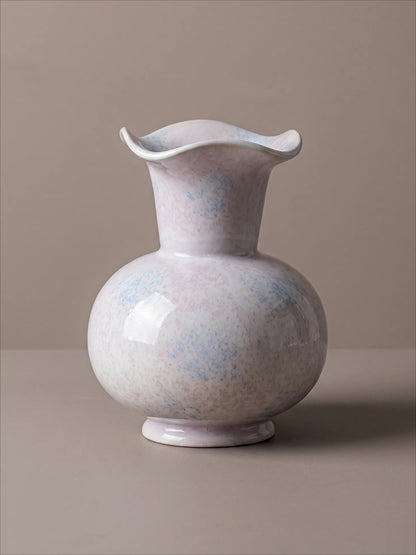 French fluted pastel ceramic flower vase
