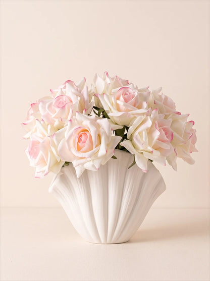 Pink-edged artificial rose bouquet, 10 stems
