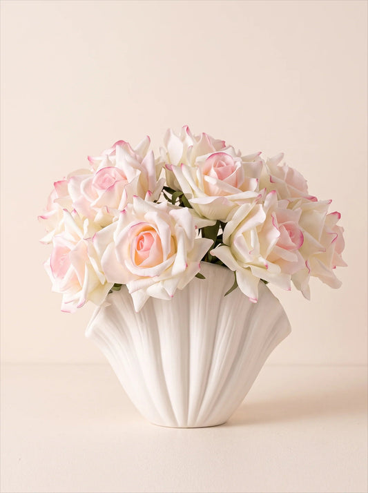 Pink-edged artificial rose bouquet, 10 stems