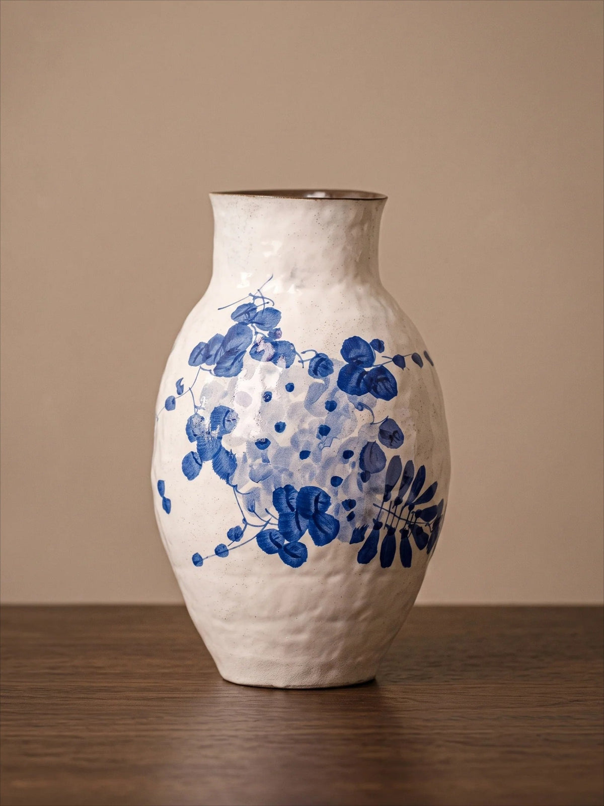 Blue wisteria vase side view
