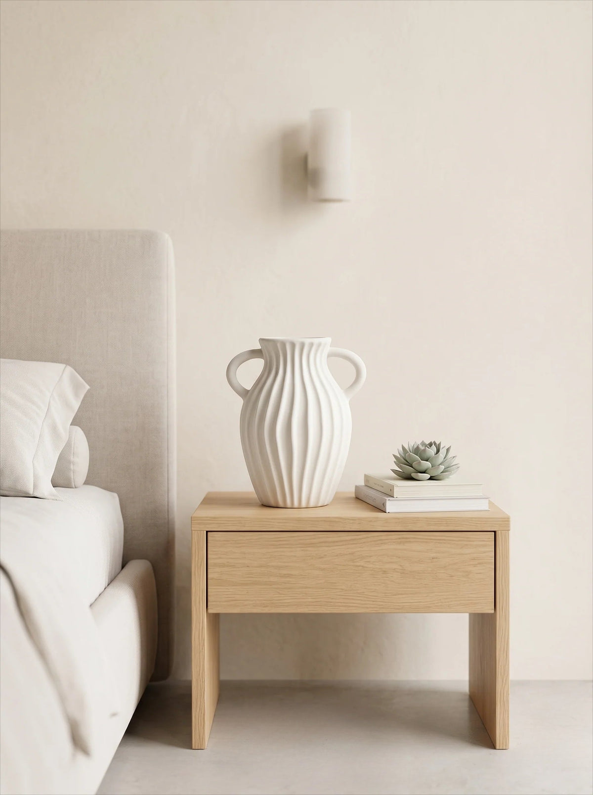 White double-handled vase styled
