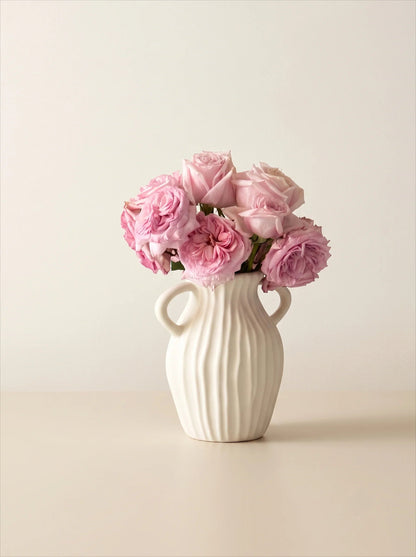 White double-handled vase side view