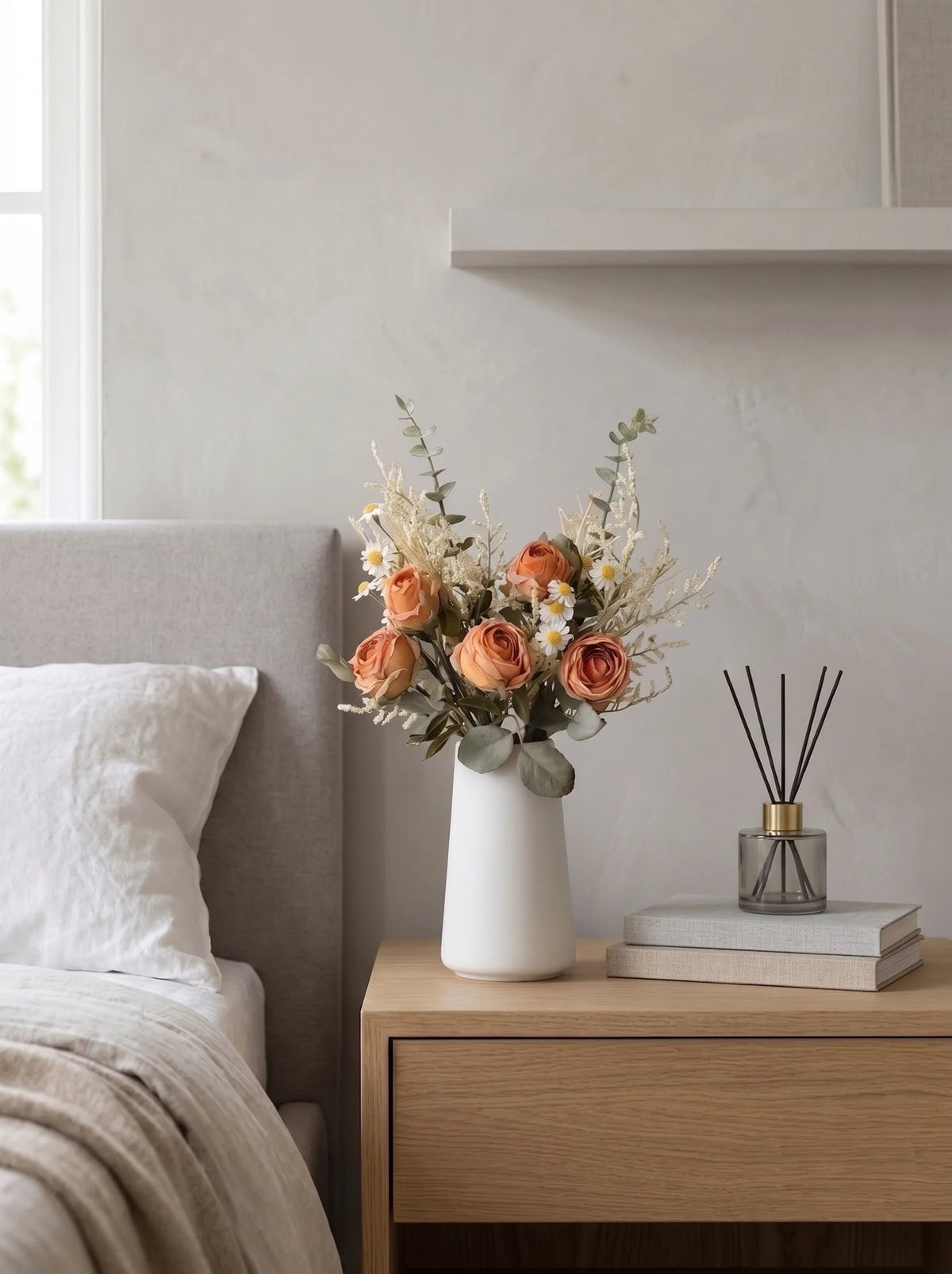 Terracotta and white rose bouquet detail