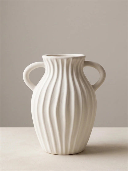 White double-handled textured ceramic vase