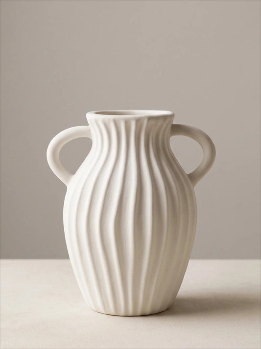 White double-handled textured ceramic vase