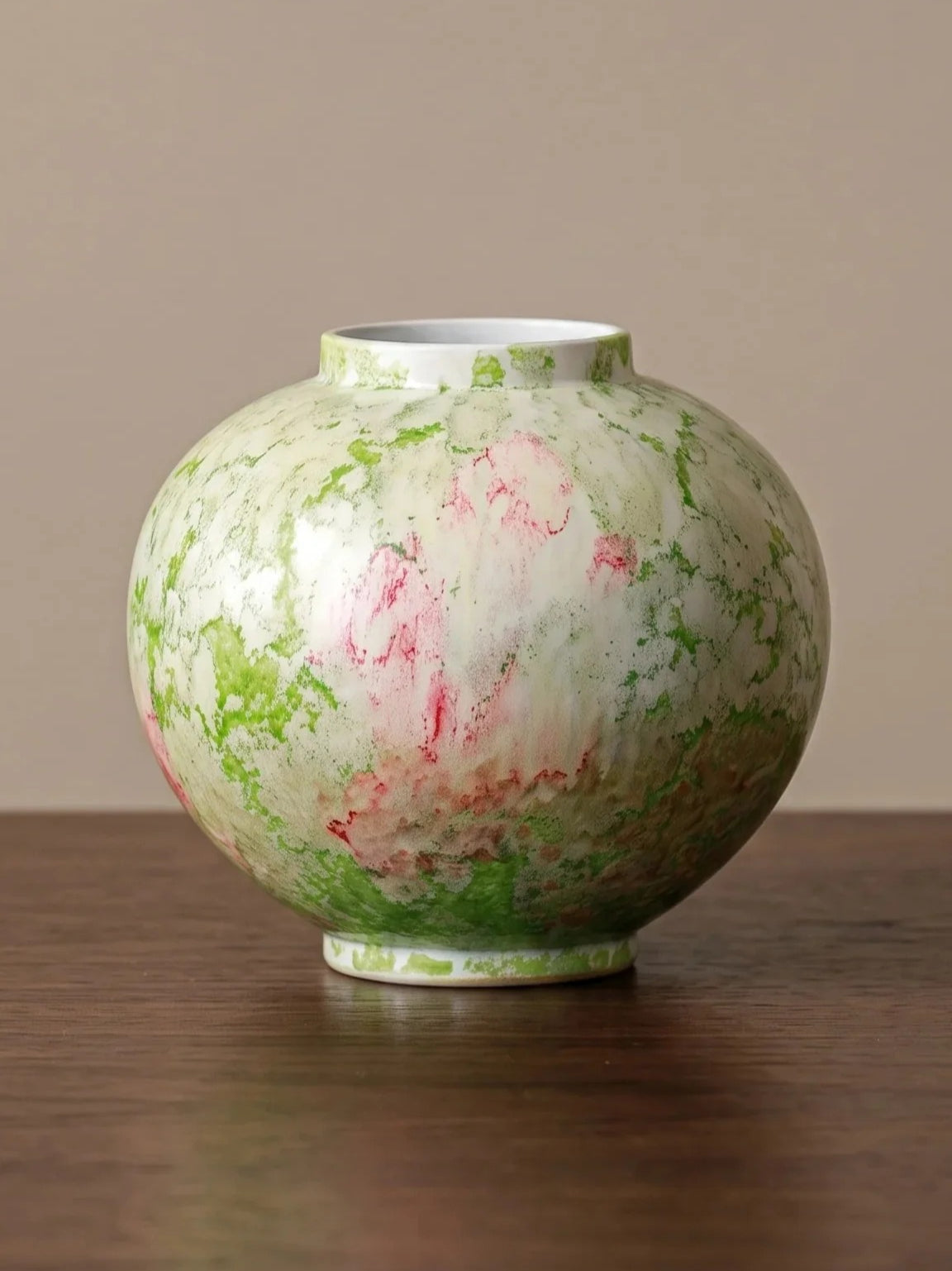 Sculptural green splash moon vase