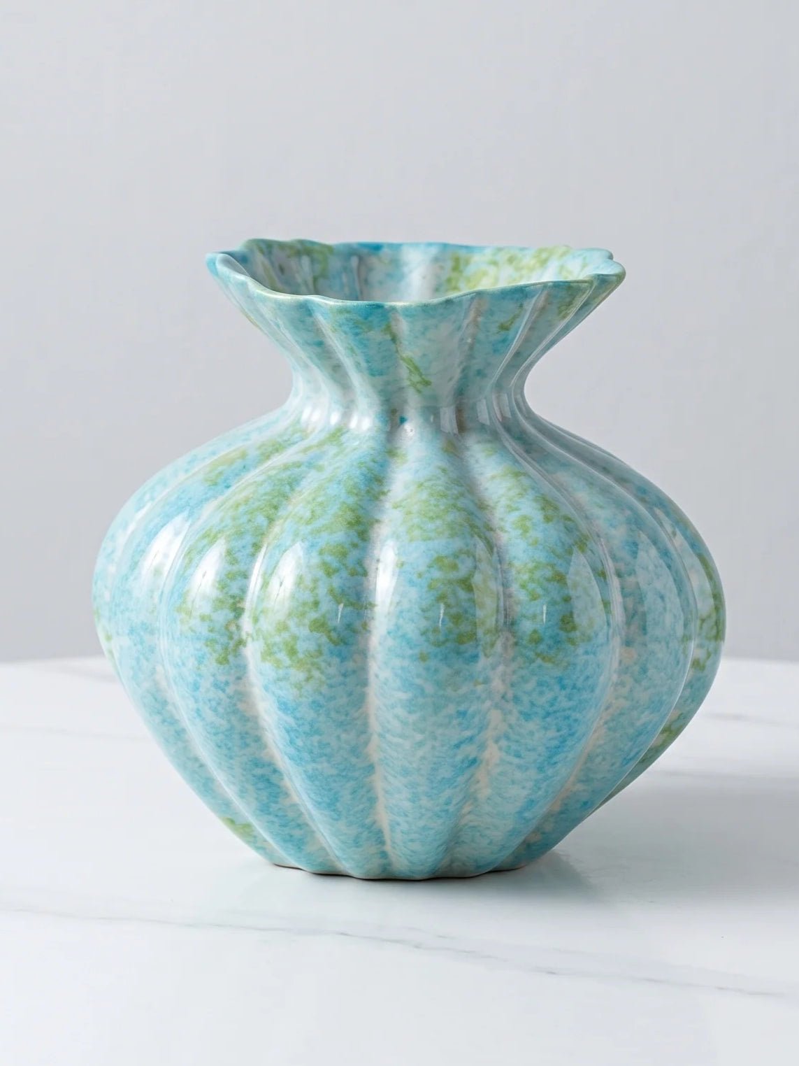 Mint blue fluted vase detail