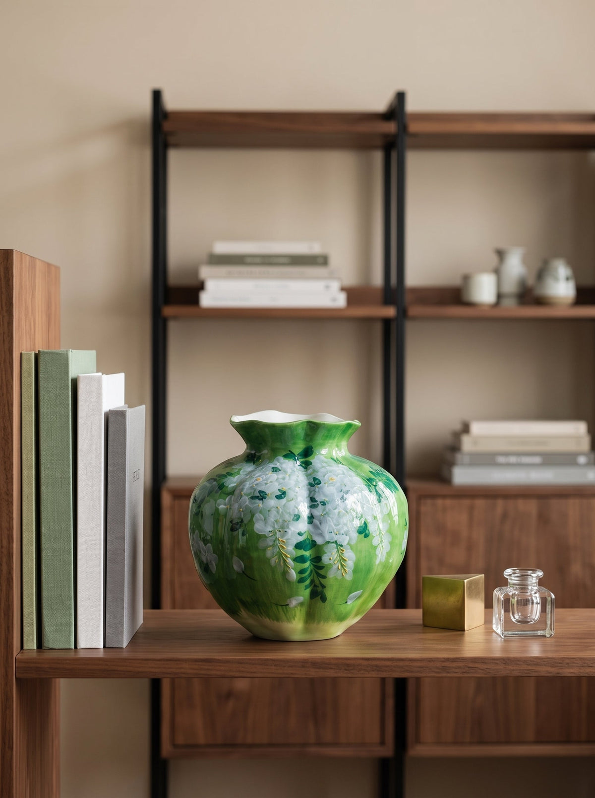 Emerald fluted gourd vase