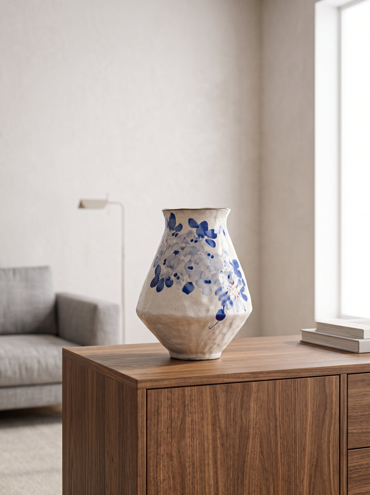 Blue wisteria round vase