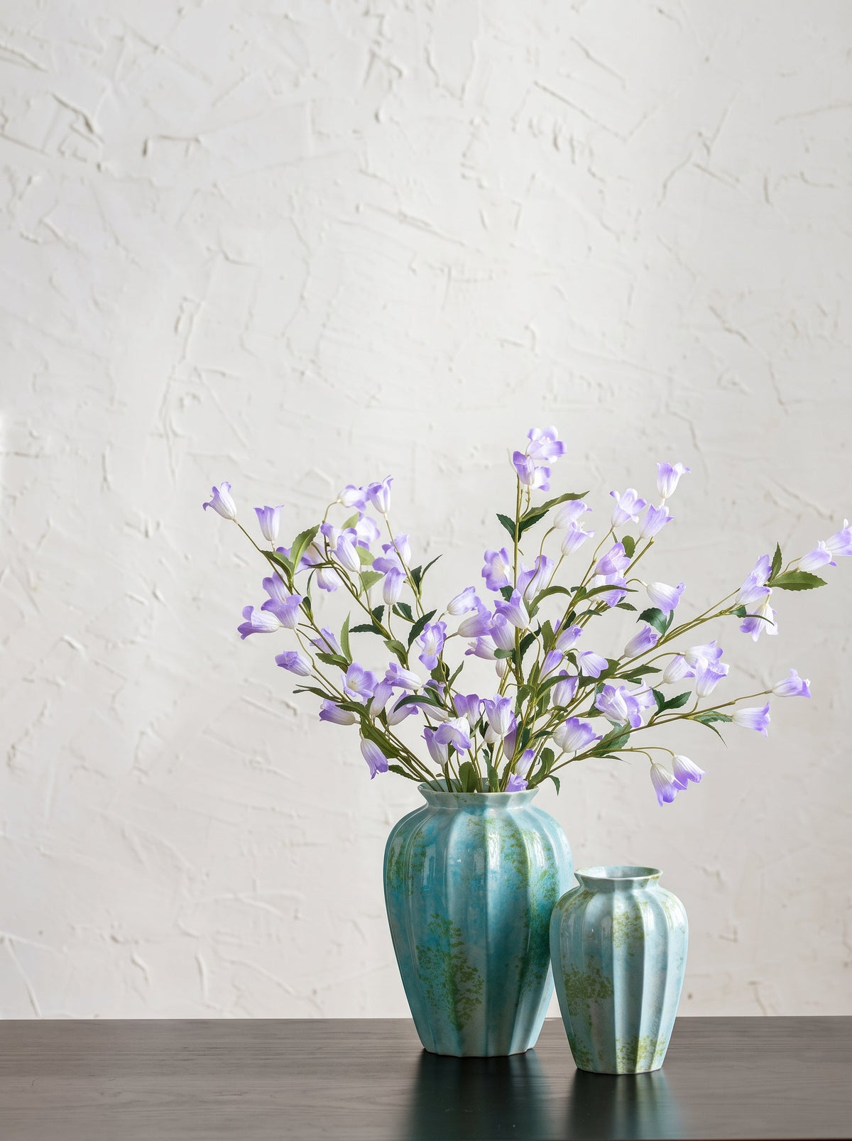 Ocean blue fluted vase side view