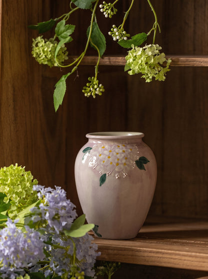Lilac hydrangea vase side view