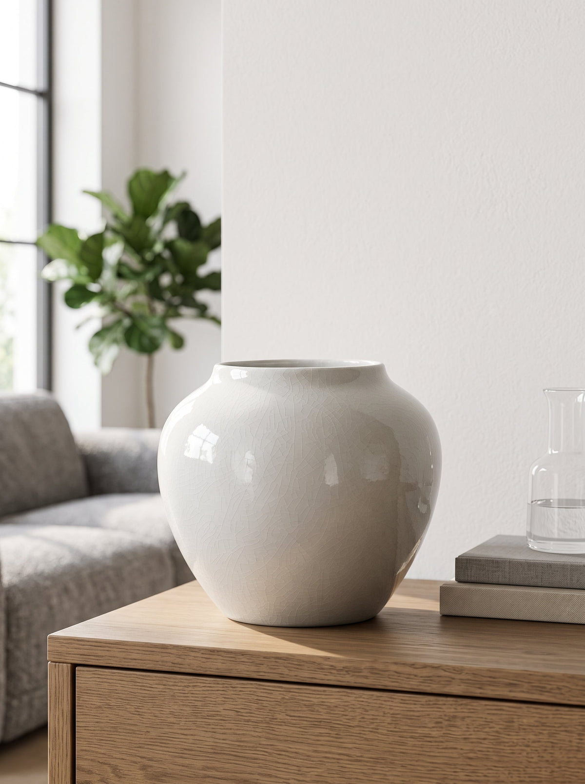 White crackle vase with stems