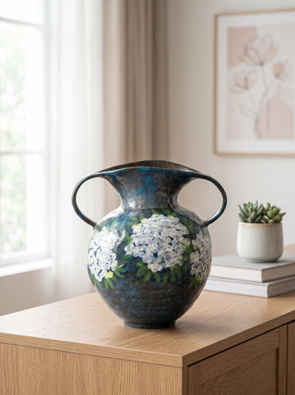 Blue hydrangea vase close-up