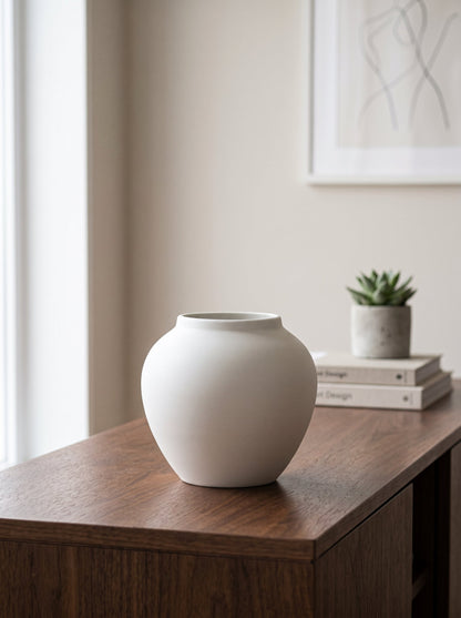 White sculptural vase with branches