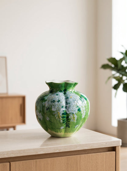 Emerald fluted vase close-up