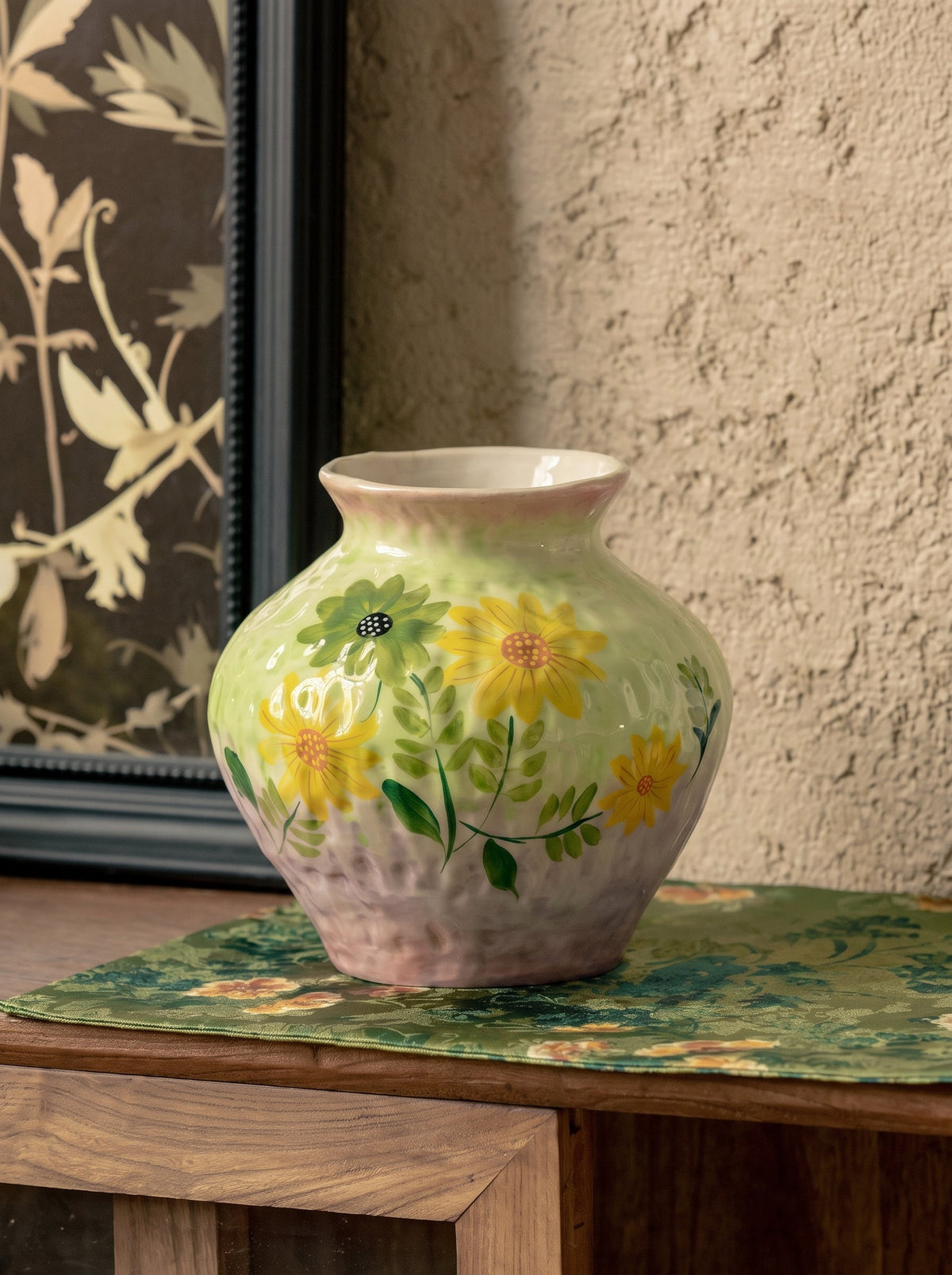 Sunflower ceramic vase close-up