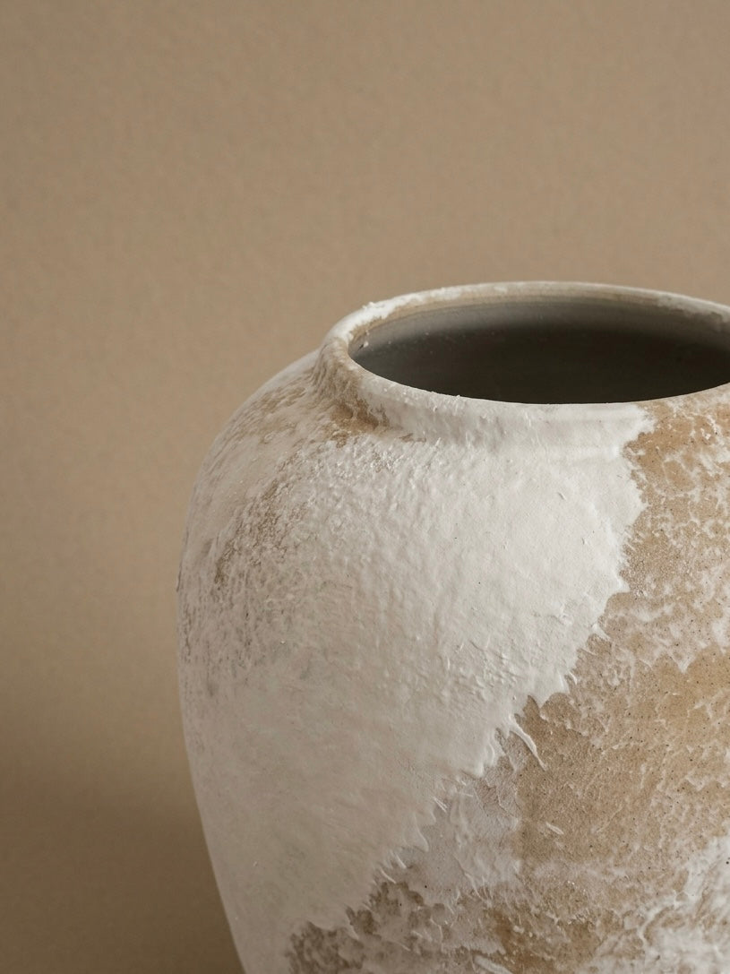 White-washed textured vase styled