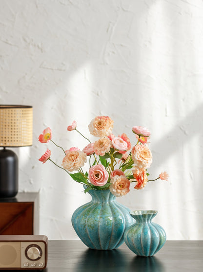 Mint blue fluted vase side view