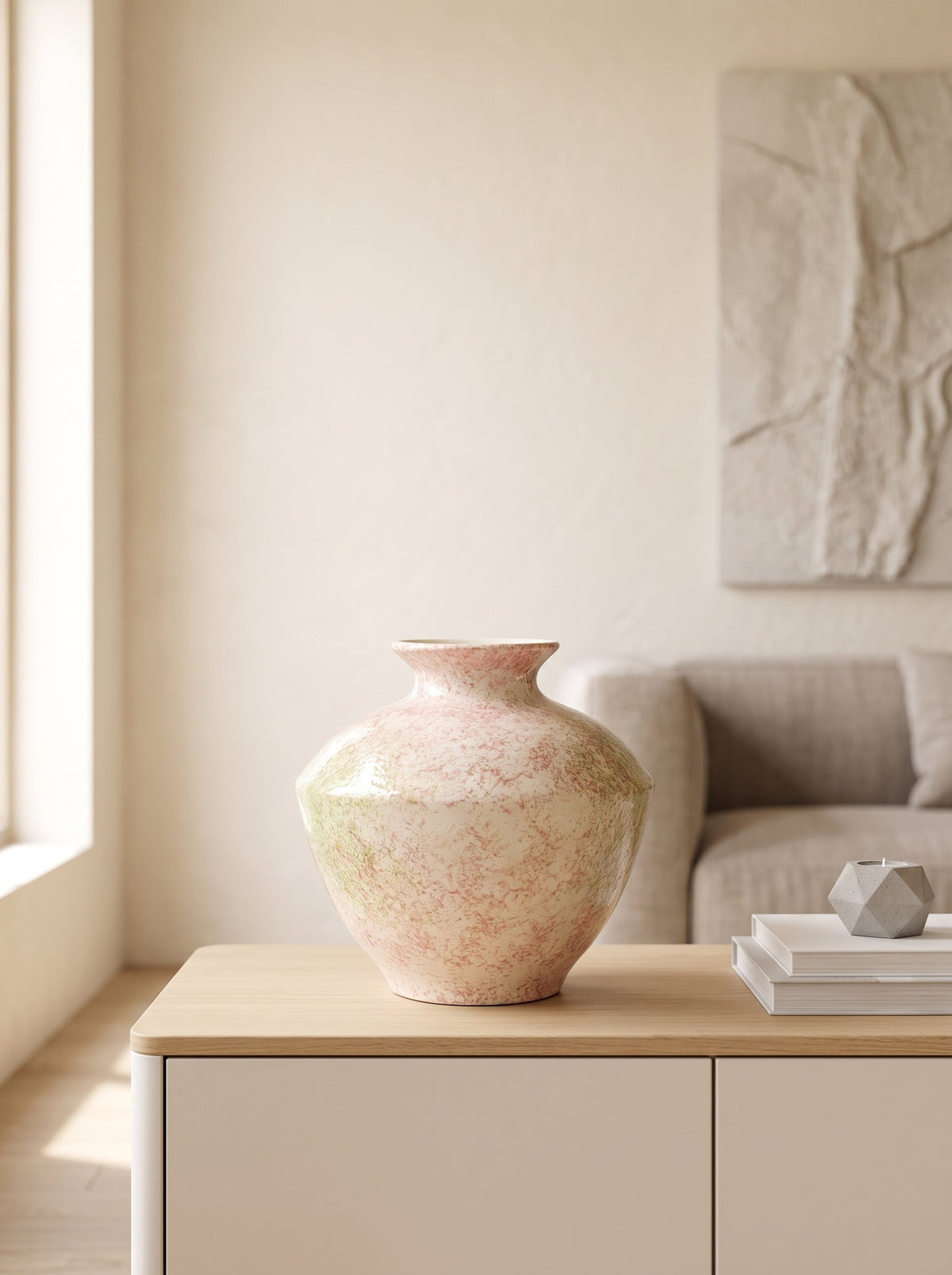 Pastel speckled vase close-up