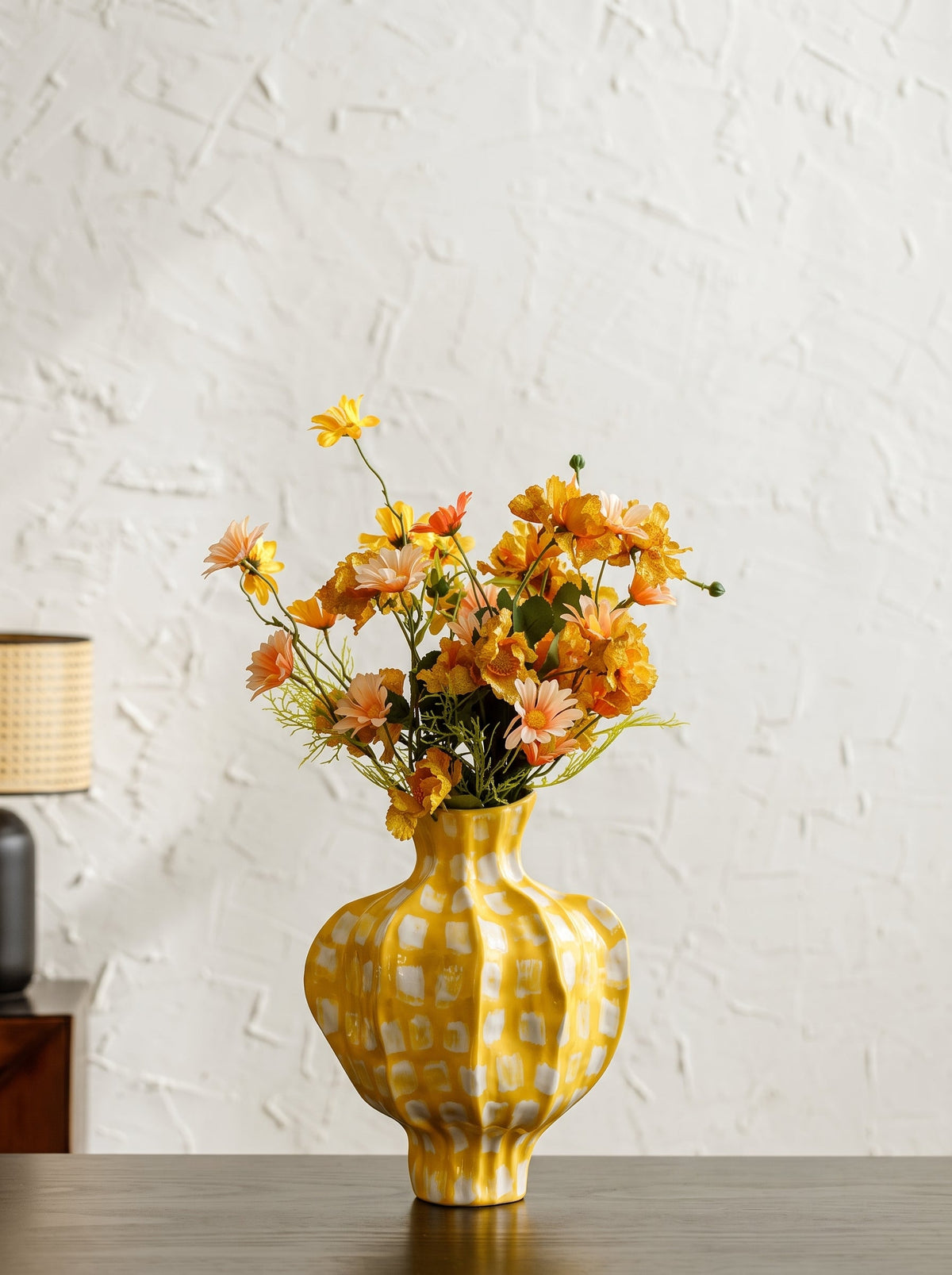 Yellow spotted vase styled