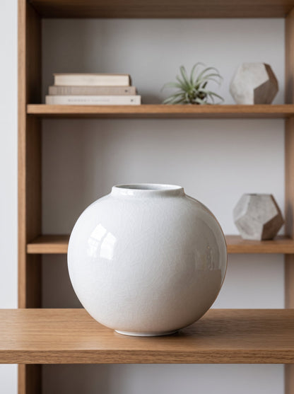 White crackle vase on a shelf