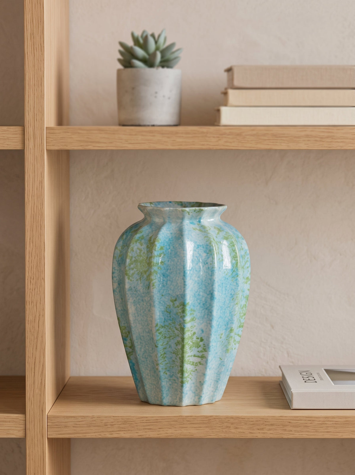 Ocean blue fluted vase top view