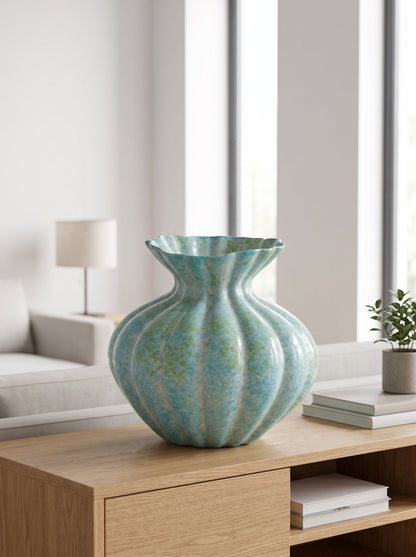 Mint blue fluted vase top view