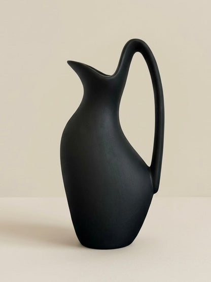Matte black swan neck ceramic vase