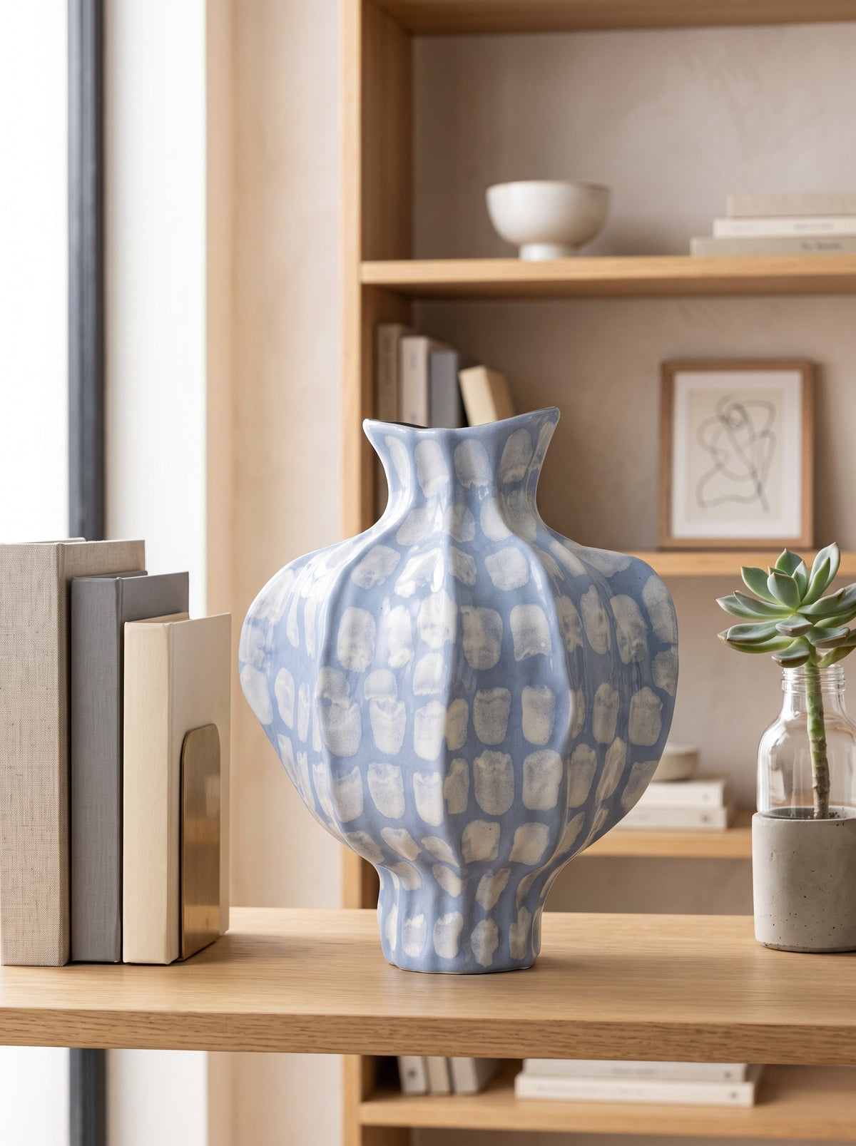 Blue spotted vase close-up