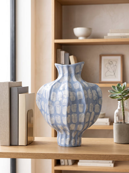 Blue spotted vase close-up