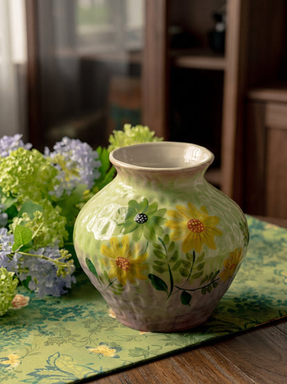 Sunflower ceramic vase detail