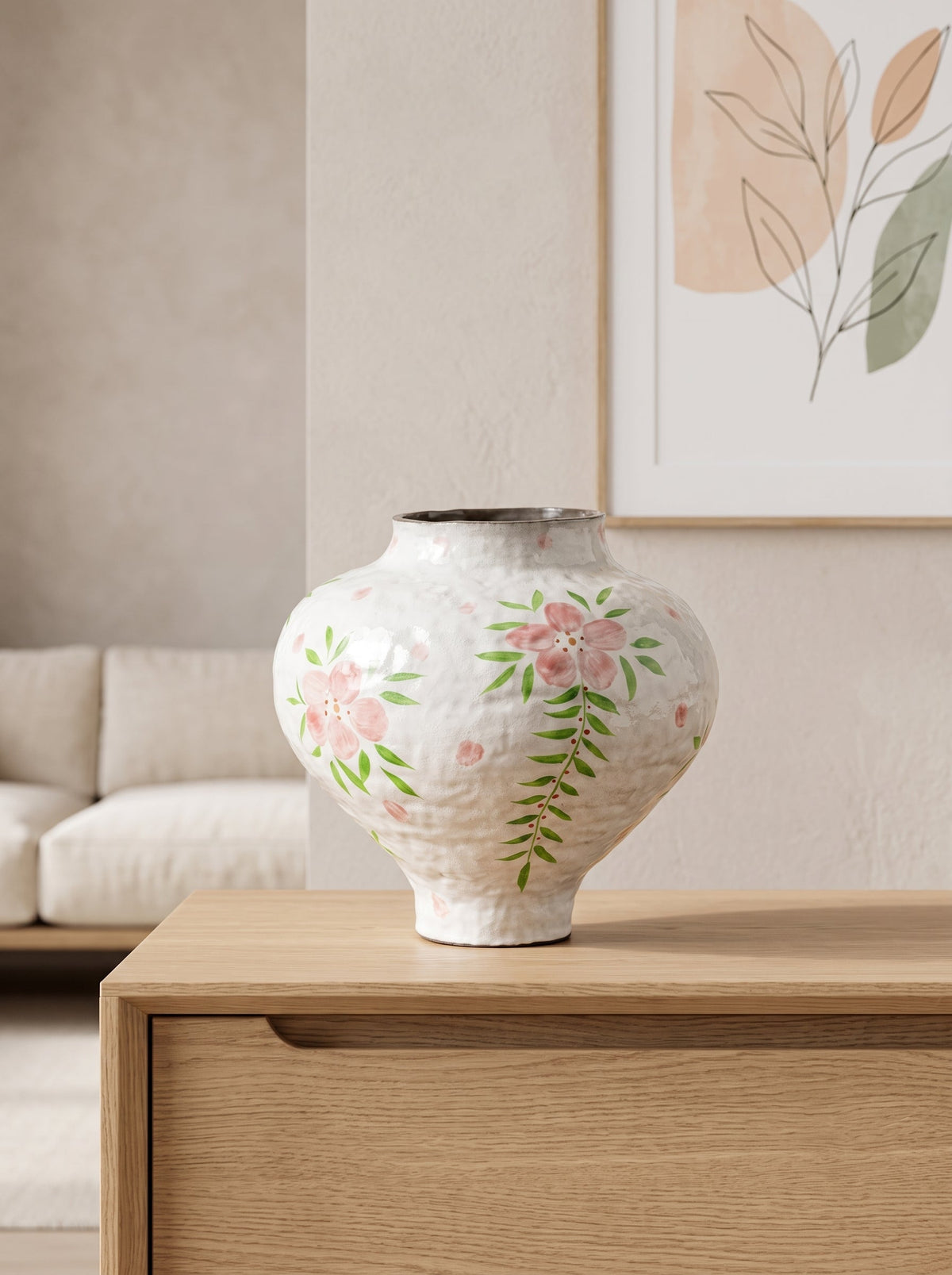 Floral glazed urn vase