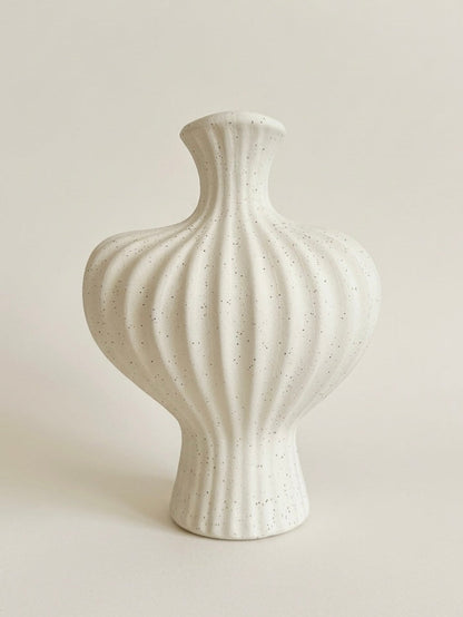 Speckled cream fluted sculptural ceramic vase