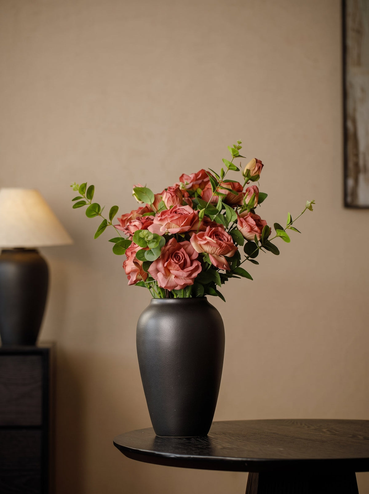 Black sculptural vase side view